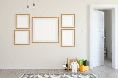 Çocuk İskandinav tarzı 3d render Oda