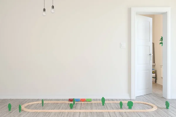 スカンジナビアスタイルは 壁の子供部屋のインテリアをモックアップ ウォールアート3D レンダリング イラストレーション ストックフォト