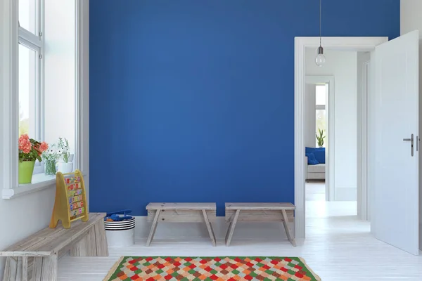 Kinderen Kamer Interieur Muurkunst Weergave Illustratie Scandinavische Stijl Stockfoto