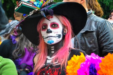 Mexico City, Meksika, 1 Kasım 2015: Şeker kafatası kıza Mexico City'de ölü kutlama günü