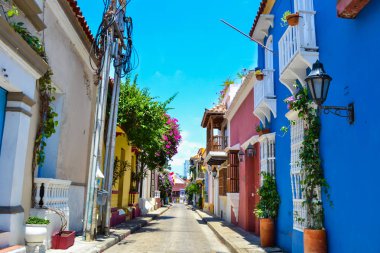 Street view of the colorful Cartagena in Colombia clipart