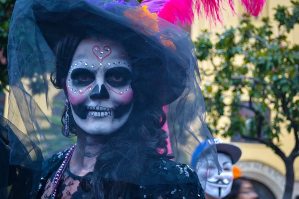 Ciudad México México Noviembre 2015 Retrato Una Mujer Disfrazada Celebración — Foto de Stock