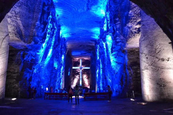 Zipaquira, Colombia, ; july 27 2017: The main hall in underground Salt Cathedral Zipaquira built within the tunnels from a mine