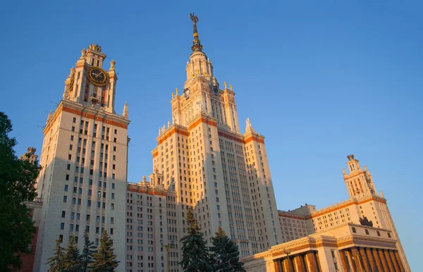 Moskauer Staatliche Universität Schöner Sicht Auf Das Hauptgebäude Vom Eingang — Stockfoto