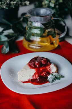 Yemek, cheesecake, pasta, pasta, krema, süzme peynir, böğürtlen, şurup, tatlı, tarifler 