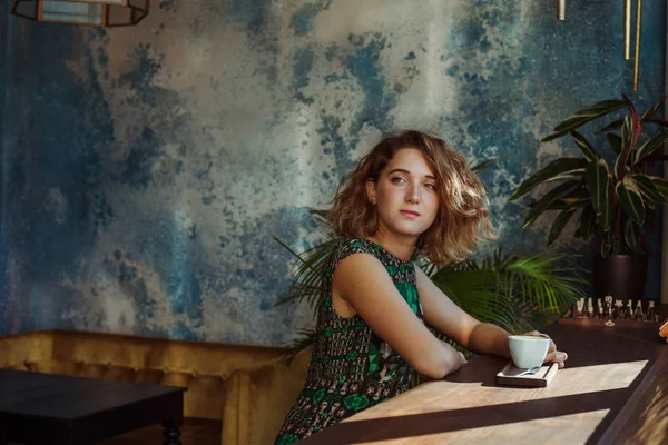 Woman Drinking Coffee Morning Restaurant — Stock Photo, Image