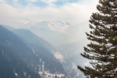 Himalayalar Pir Panjal yanı Gulmarg Keşmir karla kaplı dağlarında