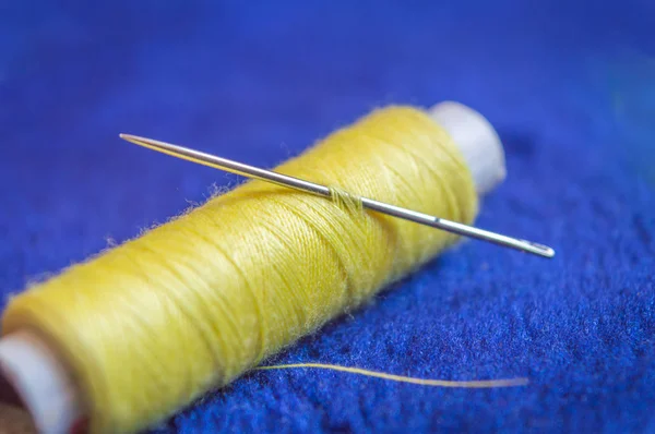 Sewing Needle Kept Yellow Thread Roll Stock Photo