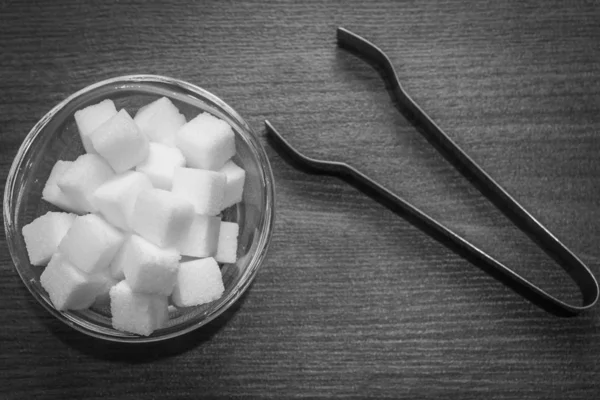 Vue Dessus Des Cubes Sucre Dans Bol Verre Avec Une — Photo