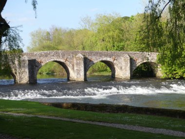 Bir Ortaçağ taş köprü nehir Exe Bickleigh Köyü, Devon, İngiltere, İngiltere'de geçiş