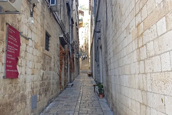 A back street alleyway in Dubrovnik, Croatia, leading to steps out of the city