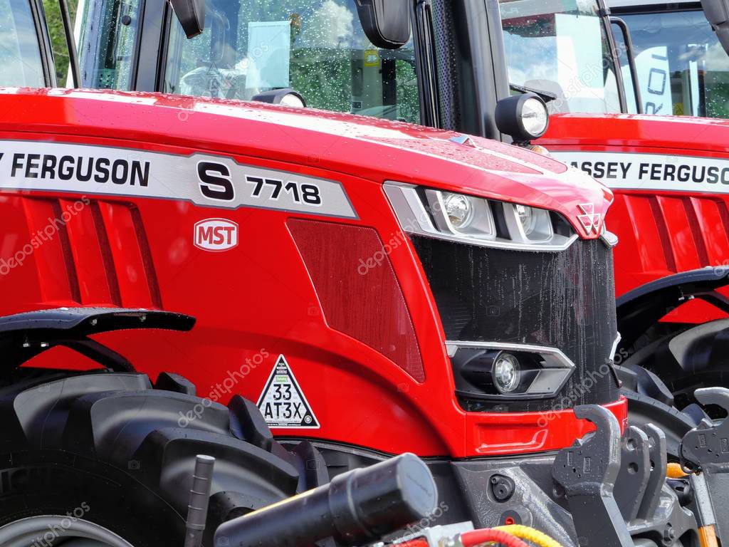 Devon, UK - July 30 2018: A Massey Ferguson agricultural vehicle being displayed
