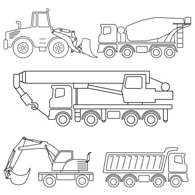 İnşaat malzemeleri düz çizimleri kümesi