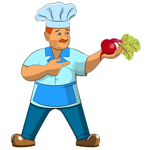 Der Chef Der Koch Auf Weißem Hintergrund Mit Gemüse Der — Stockvektor