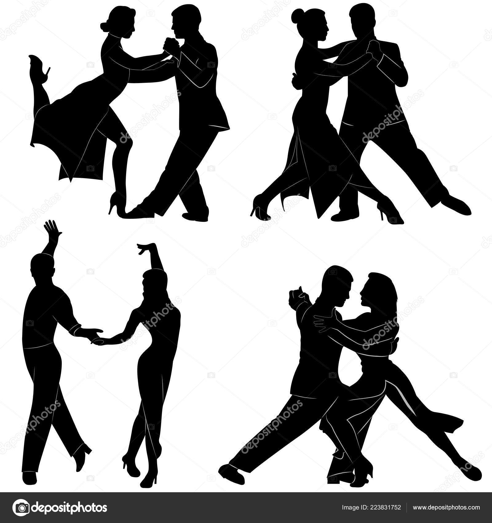 Ballroom Dancing Silhouette People White Background Stock