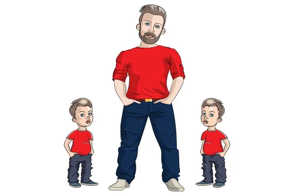 Papa avec des petits garçons, jumeaux — Image vectorielle