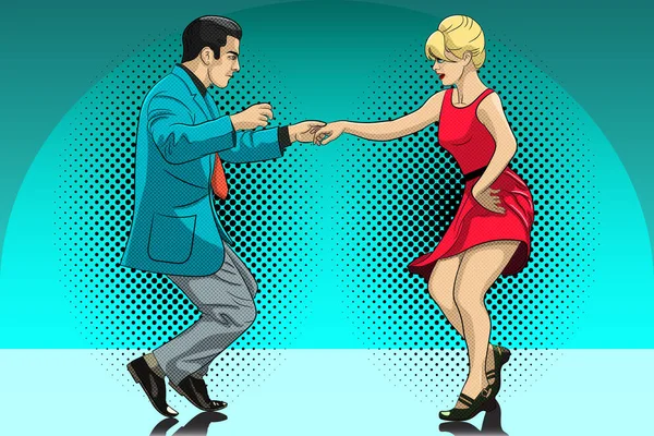 Man en vrouw dansen van rock-'n-roll — Stockvector