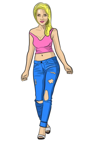 Девушка в порванных джинсах — стоковый вектор