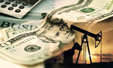 Petrol, petrodollar ve ham petrol kavramı, petrol pompa bize arka plan üzerinde dolar, dolar ve petrol pompaları