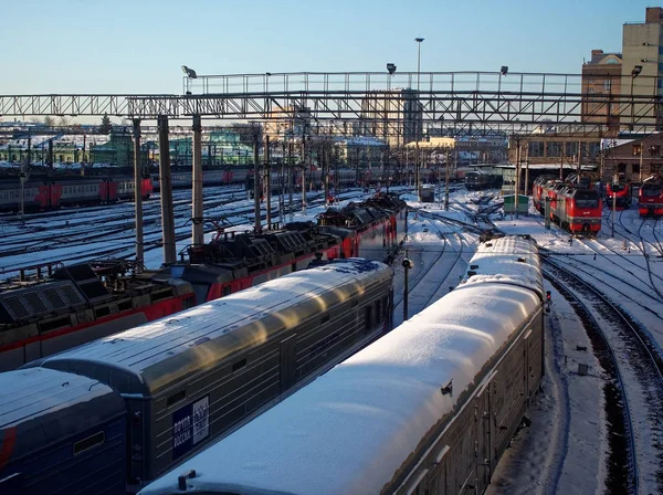 railway cars in winter in the snow