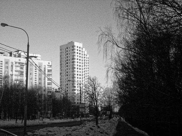 Black and white landscape Moscow in the snow — Stock Photo, Image