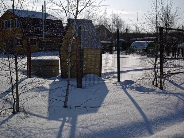 Frosty morning in a holiday village — Stock Photo, Image