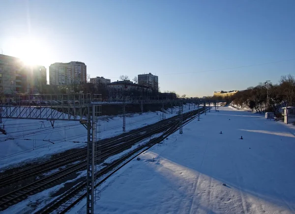 Ferrocarril Día soleado en invierno en Moscú — Foto de Stock