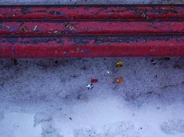 Wooden Benches Hockey Ground Winter Mosco — Stock Photo, Image