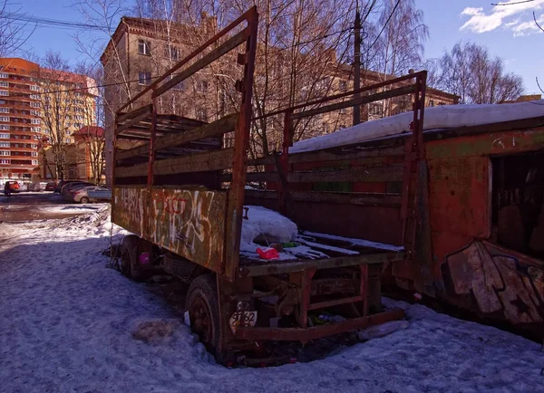 Zona Industrial Abandonada Una Pequeña Ciudad Invierno Rusia — Foto de Stock