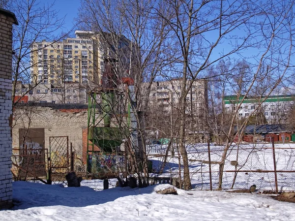 Verlaten Industriezone Een Kleine Stad Winter Rusland — Stockfoto