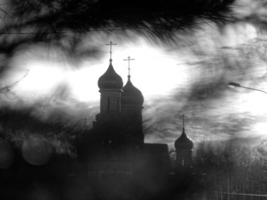 Bir ağacın yaprakları ile Ortodoks Kilisesi, Moskova