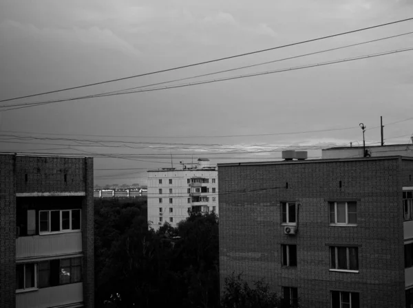 Houses Outskirts Moscow Evening Black White Phot — Stock Photo, Image