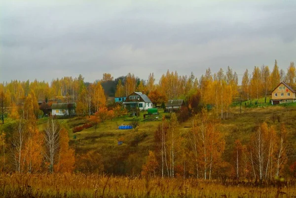 Piccolo Villaggio Autunno Nuvoloso Russia — Foto Stock
