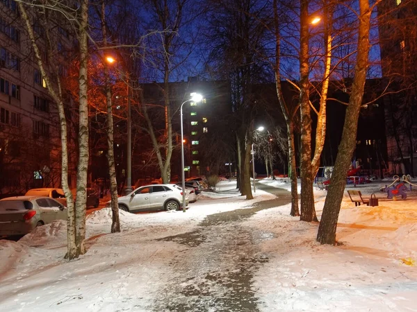 Lekplats Natten Vintern Moskva — Stockfoto