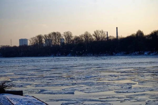 Fonte Des Glaces Sur Rivière Aube Moscou — Photo