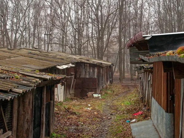 Vecchi Capannoni Nel Villaggio Autunno Russia — Foto Stock