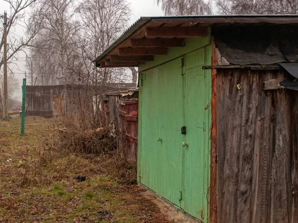 Vieux Hangars Dans Village Automne Russie — Photo