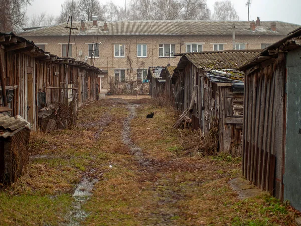 Antiguos Cobertizos Pueblo Otoño Rusia — Foto de Stock