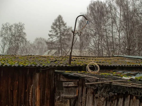 Groen Mos Een Leistenen Dak Rusland — Stockfoto