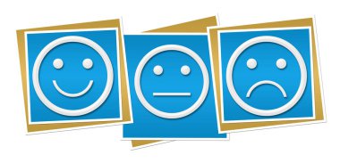 Nötr acıklı yüzler üzerinde mavi arka plan gülümsemek.