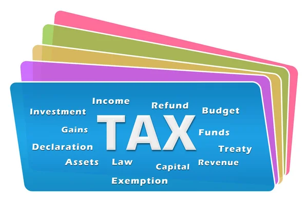 有相关 Wordcloud 的税务帮助文本在多彩的背景下 — 图库照片