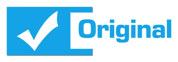 Original text with check mark written over blue background.