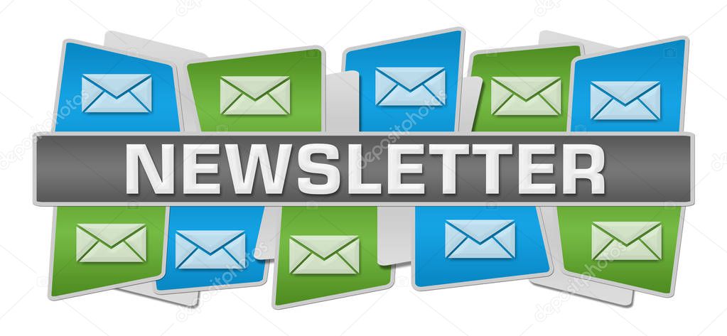Newsletter concept image with text and related symbols.