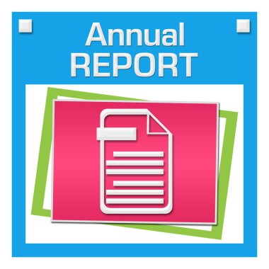 Yıllık rapor metin kavramsal sembol ile renkli arka plan üzerine yazılmış.