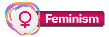 Renkli arka plan üzerinde yazılı feminizm metin.