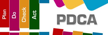 PDCA kavramı resme renkli arka plan üzerinde yazılı metin.