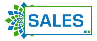 Mavi yeşil arka plan üzerinde yazılı satış metin alfabe.