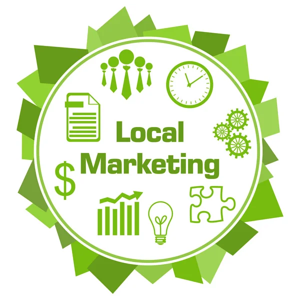 Local marketing concept image with text and related symbols.