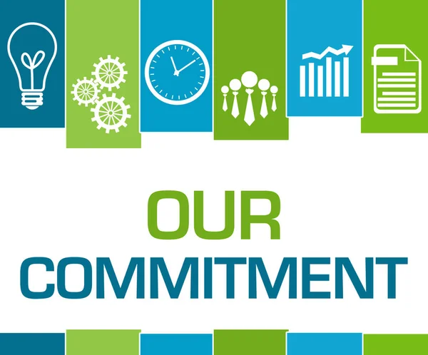 Our commitment text written over green blue background.