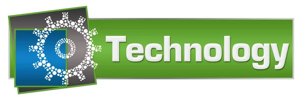 Technologie Text Über Grün Blauen Hintergrund Geschrieben — Stockfoto